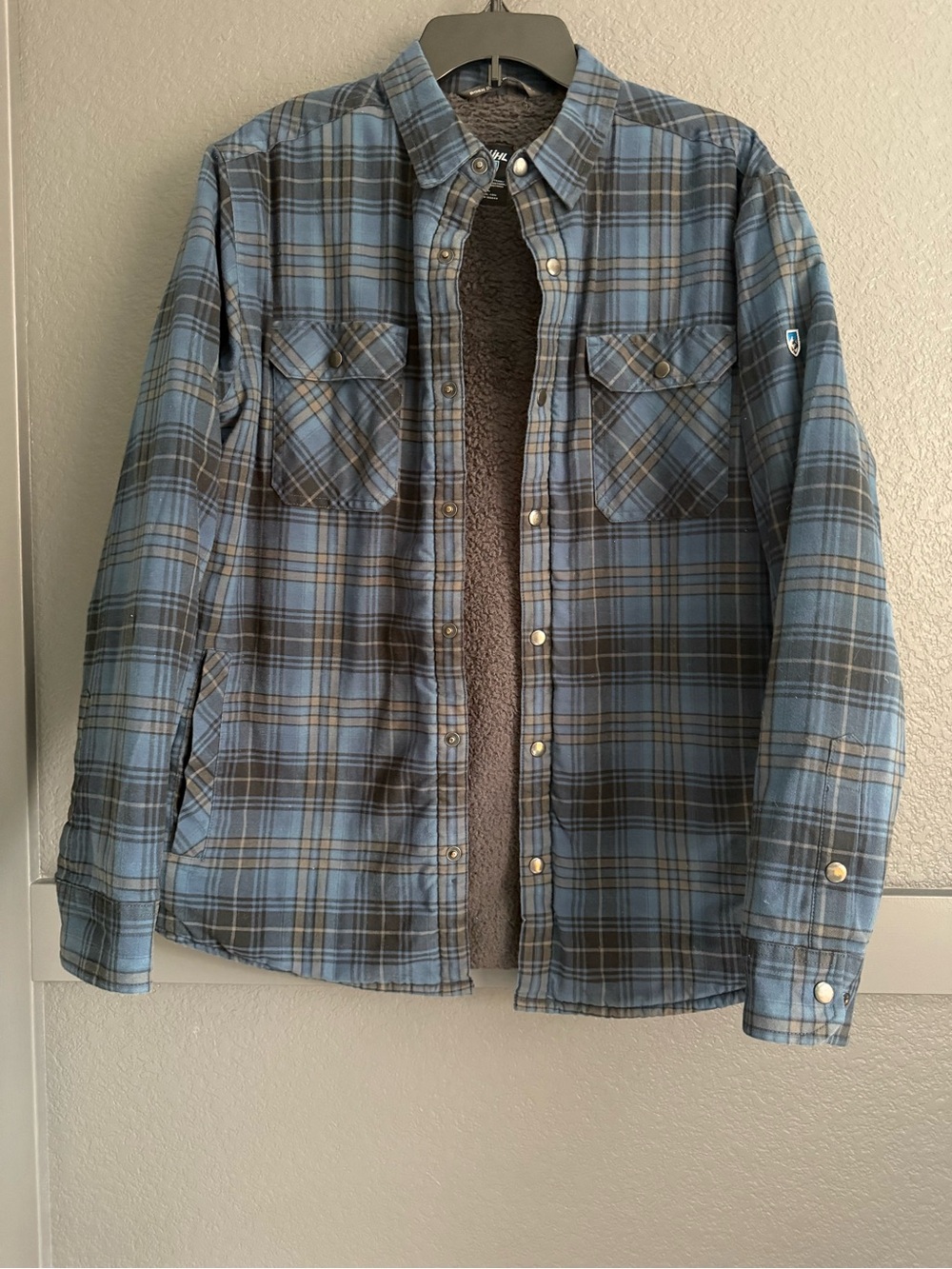 KUHL • JOYRYDR SHIRT-JAC Blue brown Plaid Sherpa-Lined Shirt Jacket shacket